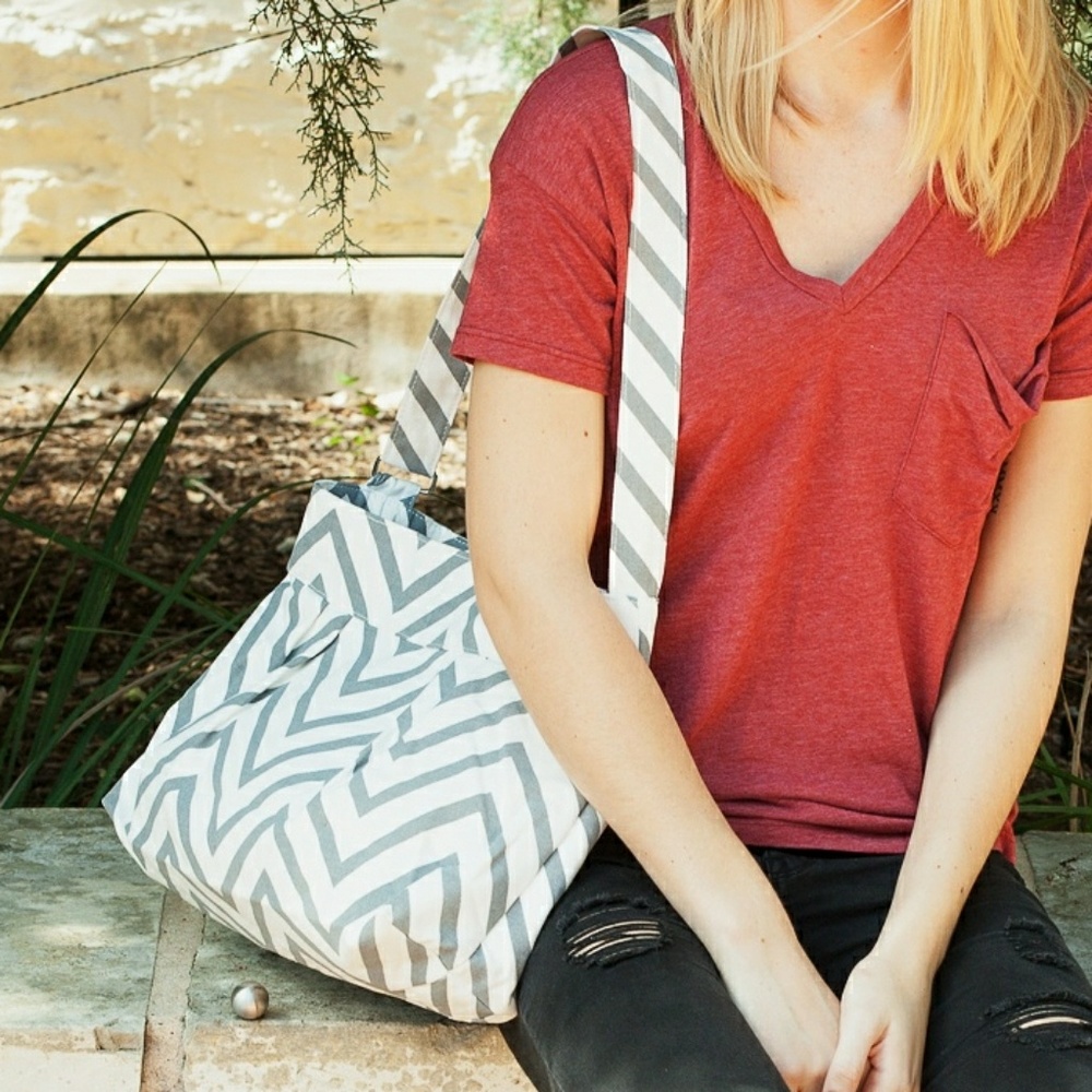 Gray Chevron Tote Bag NWT